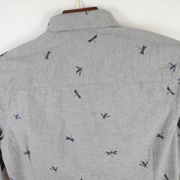 Threadbare Mens Cotton Button Up Heather Gray Dragonfly Dress Shirt Small - Picture 5 of 8